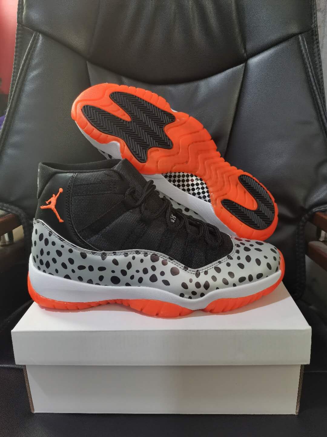 Air Jordan 11 Leopard Print Black Orange Shoes - Click Image to Close